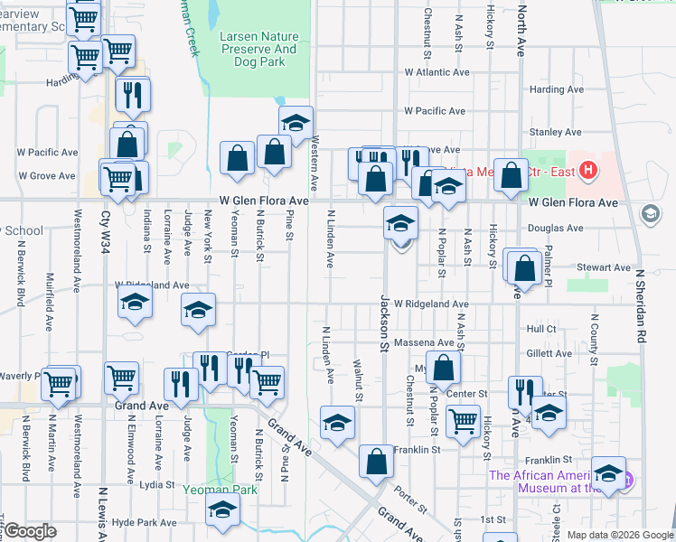 map of restaurants, bars, coffee shops, grocery stores, and more near 1020 West Fairfield Court in Waukegan