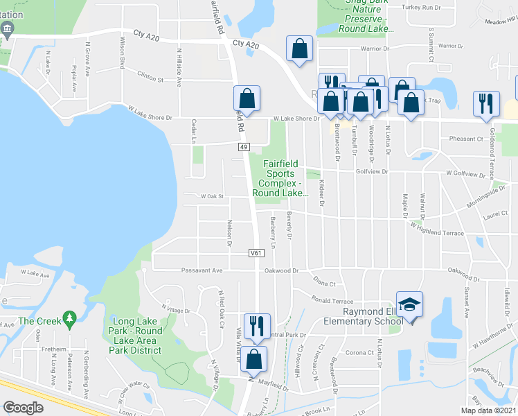 map of restaurants, bars, coffee shops, grocery stores, and more near 1110 Morningside Drive in Round Lake Beach