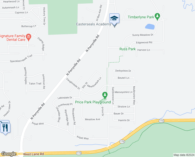 map of restaurants, bars, coffee shops, grocery stores, and more near 2974 Meadowlark Lane in Machesney Park