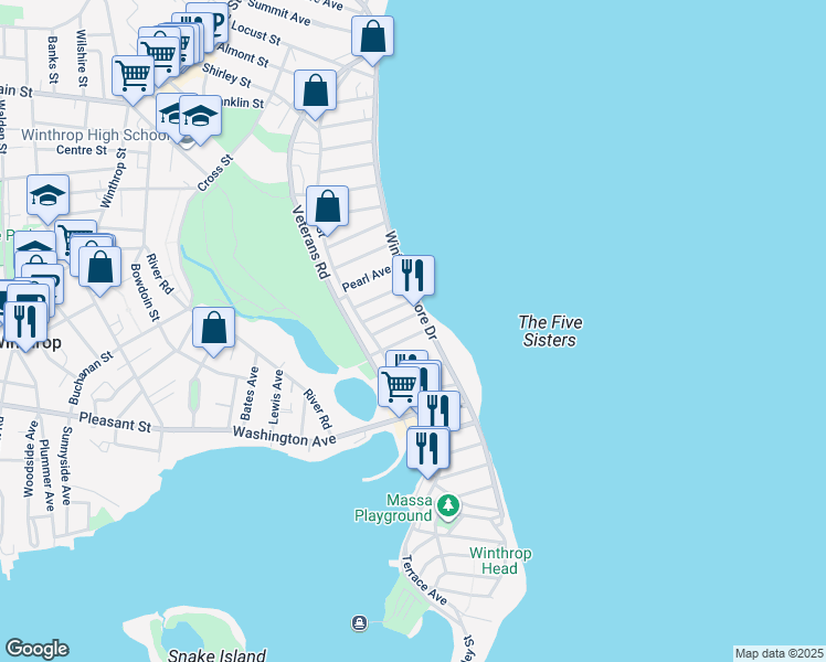 map of restaurants, bars, coffee shops, grocery stores, and more near in Winthrop