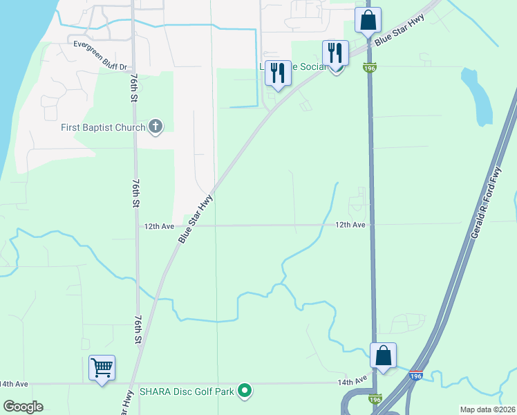 map of restaurants, bars, coffee shops, grocery stores, and more near 75142 12th Avenue in South Haven