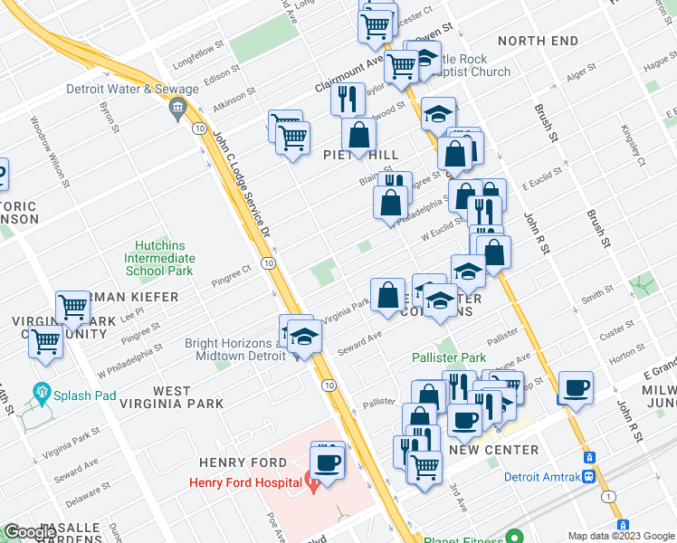 map of restaurants, bars, coffee shops, grocery stores, and more near 8411 3rd Avenue in Detroit