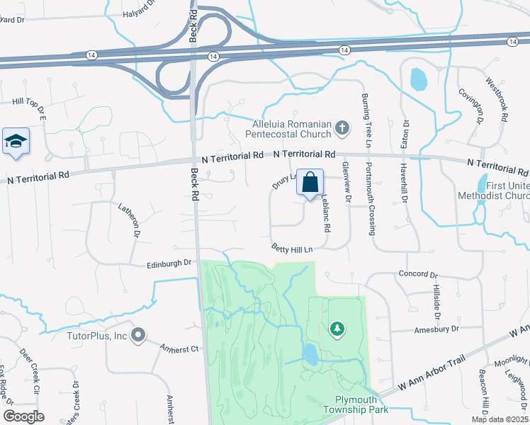 map of restaurants, bars, coffee shops, grocery stores, and more near 12901 Drury Lane in Plymouth