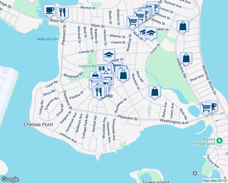 map of restaurants, bars, coffee shops, grocery stores, and more near in Winthrop