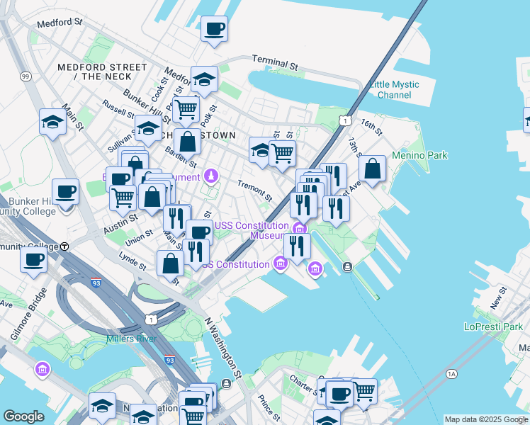 map of restaurants, bars, coffee shops, grocery stores, and more near 37 Mount Vernon Street in Boston