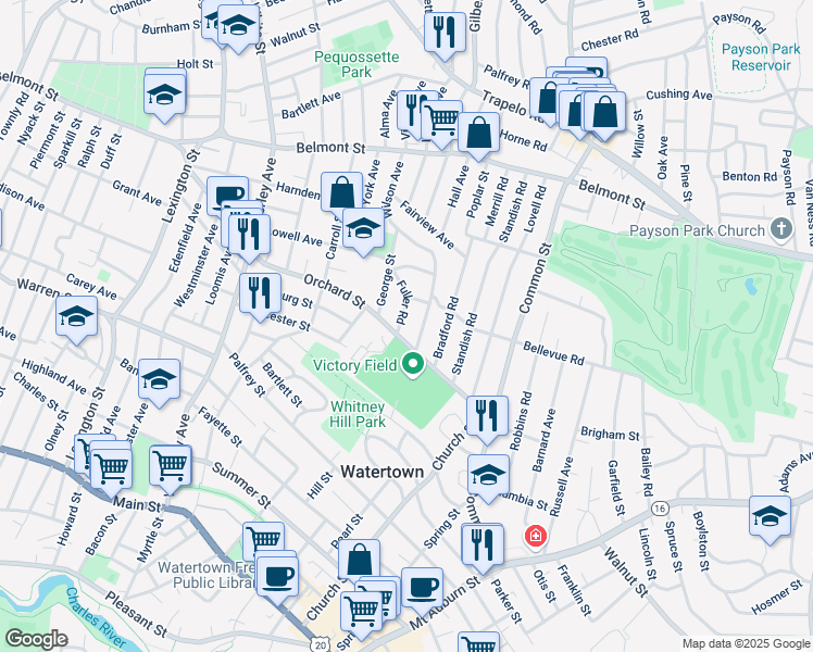 map of restaurants, bars, coffee shops, grocery stores, and more near in Watertown