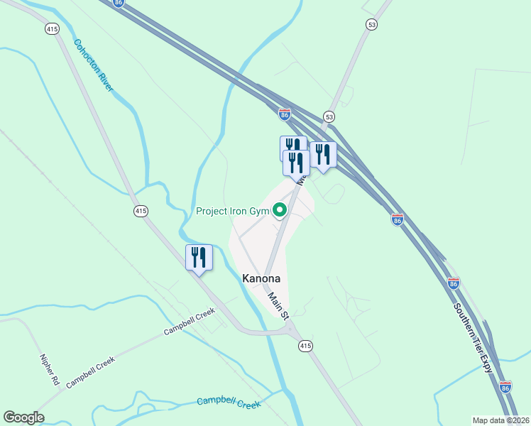 map of restaurants, bars, coffee shops, grocery stores, and more near 5910-5911 Railroad Avenue in Kanona