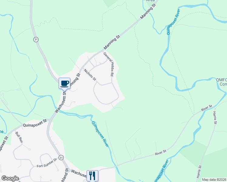 map of restaurants, bars, coffee shops, grocery stores, and more near 111 General Hobbs Road in Holden