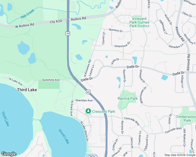 map of restaurants, bars, coffee shops, grocery stores, and more near 7959 Dada Drive in Gurnee