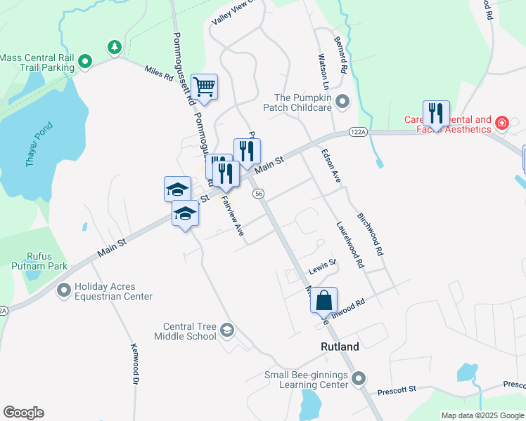 map of restaurants, bars, coffee shops, grocery stores, and more near 28 Maple Avenue in Rutland