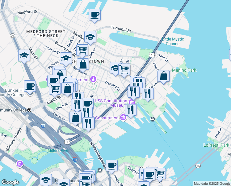 map of restaurants, bars, coffee shops, grocery stores, and more near 37 Mount Vernon Street in Boston