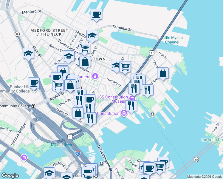 map of restaurants, bars, coffee shops, grocery stores, and more near 37 Mount Vernon Street in Boston
