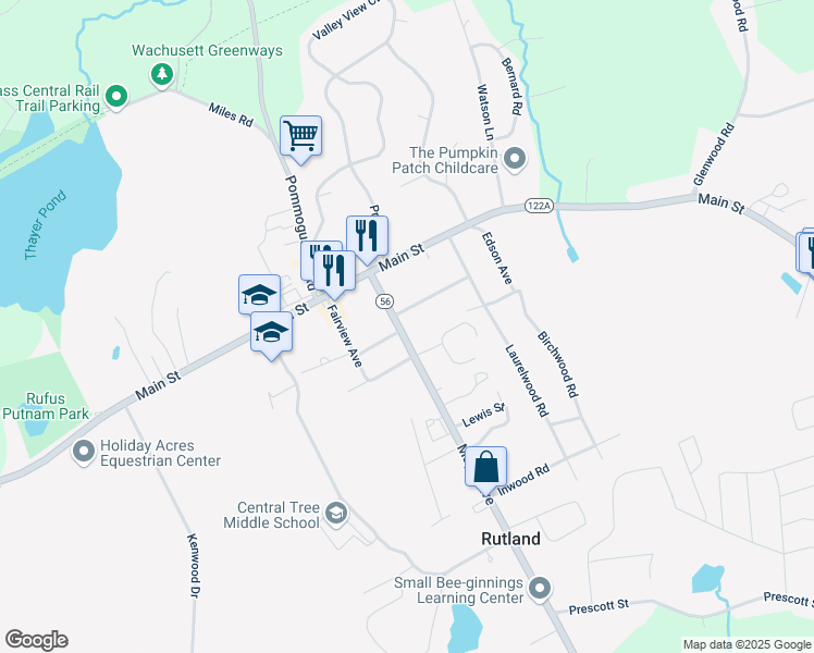 map of restaurants, bars, coffee shops, grocery stores, and more near 27 Maple Avenue in Rutland