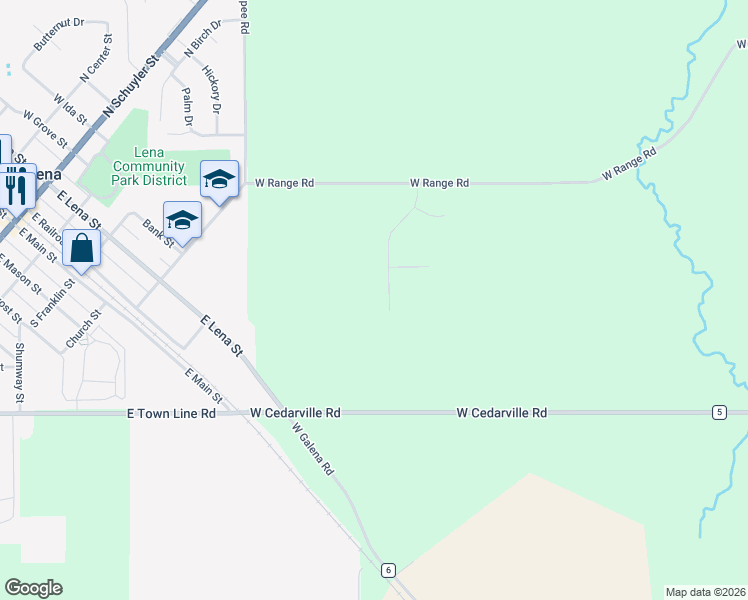 map of restaurants, bars, coffee shops, grocery stores, and more near 9998 North Cedarville Road in Lena