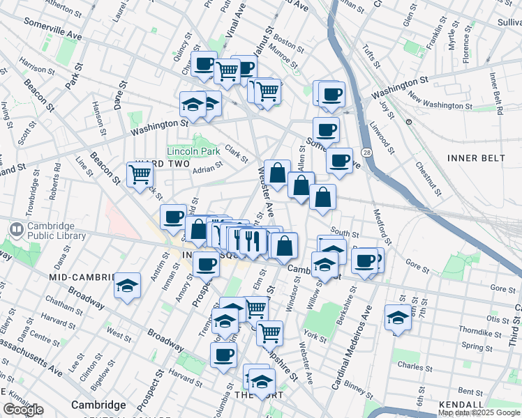 map of restaurants, bars, coffee shops, grocery stores, and more near 1 Tremont Place in Somerville