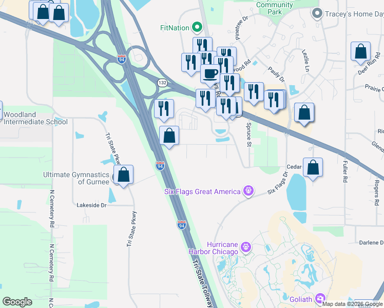 map of restaurants, bars, coffee shops, grocery stores, and more near 1009 Branch Road in Gurnee