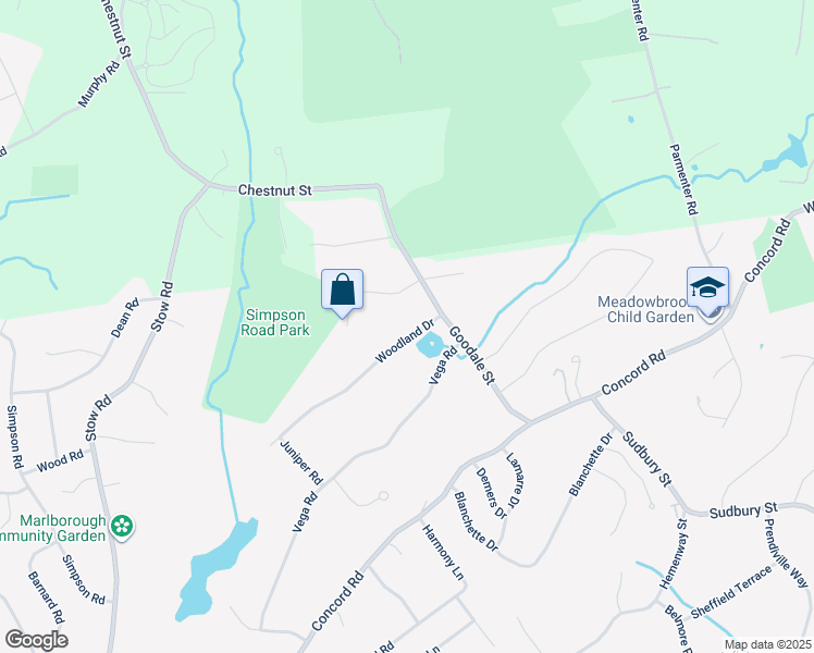 map of restaurants, bars, coffee shops, grocery stores, and more near 23 Woodland Drive in Marlborough