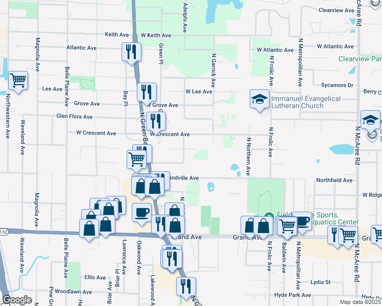 map of restaurants, bars, coffee shops, grocery stores, and more near 12710 West Southview Street in Waukegan