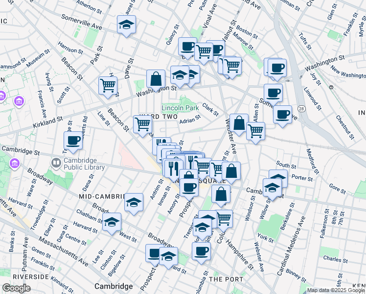 map of restaurants, bars, coffee shops, grocery stores, and more near 37 Springfield Street in Somerville