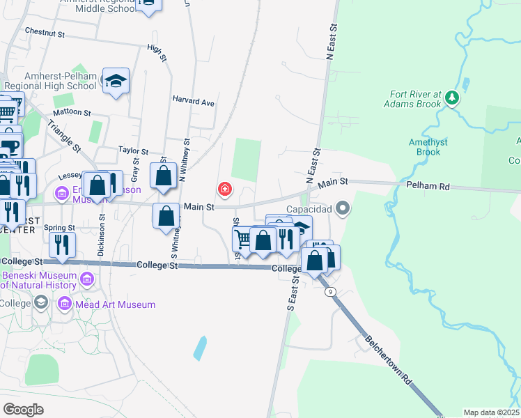 map of restaurants, bars, coffee shops, grocery stores, and more near 1 Watson Farms in Amherst