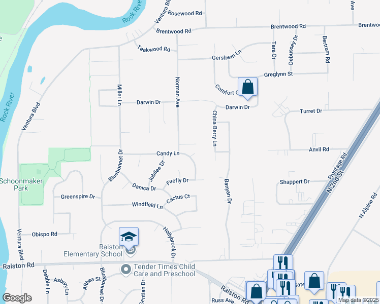 map of restaurants, bars, coffee shops, grocery stores, and more near 900 Lavern Avenue in Machesney Park