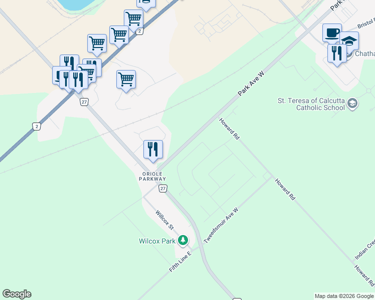 map of restaurants, bars, coffee shops, grocery stores, and more near 110 Moonstone Crescent in Chatham