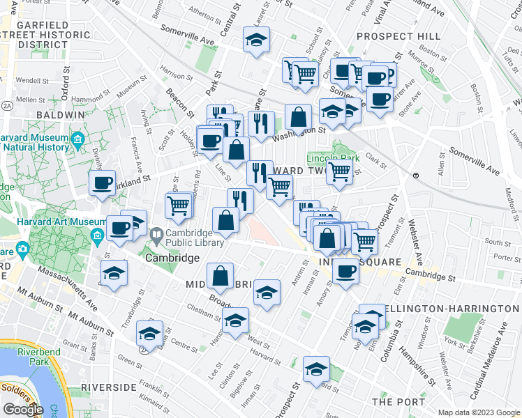 map of restaurants, bars, coffee shops, grocery stores, and more near 12 Cooney Street in Somerville