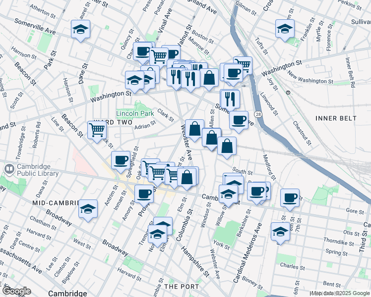 map of restaurants, bars, coffee shops, grocery stores, and more near 237 Tremont Street in Somerville