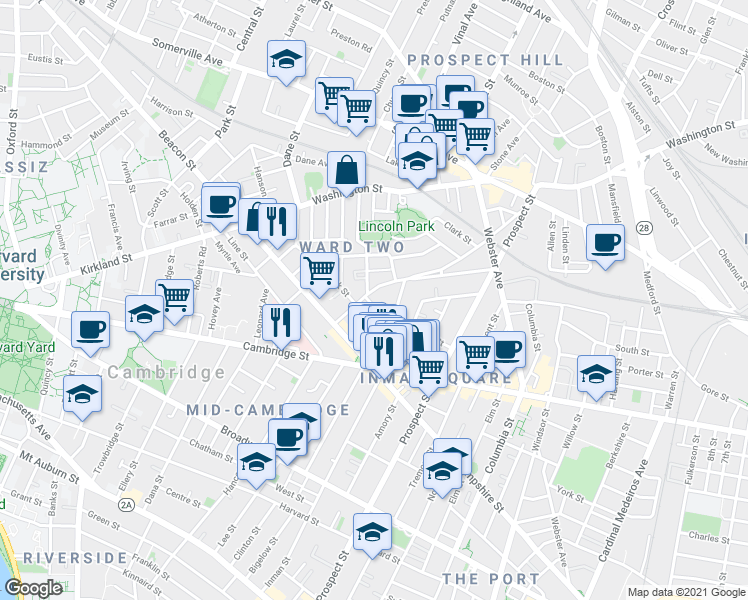 map of restaurants, bars, coffee shops, grocery stores, and more near 10 Wyatt Circle in Somerville
