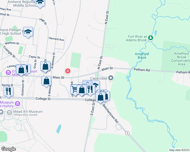 map of restaurants, bars, coffee shops, grocery stores, and more near in Amherst