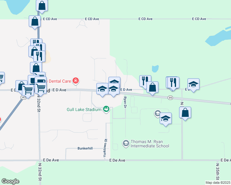 map of restaurants, bars, coffee shops, grocery stores, and more near 9550 Michigan 89 in Richland
