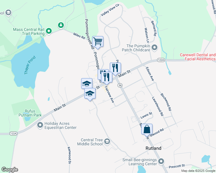 map of restaurants, bars, coffee shops, grocery stores, and more near 249 Main Street in Rutland