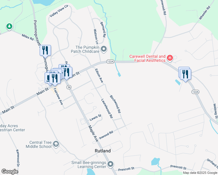 map of restaurants, bars, coffee shops, grocery stores, and more near 32 Edson Avenue in Rutland