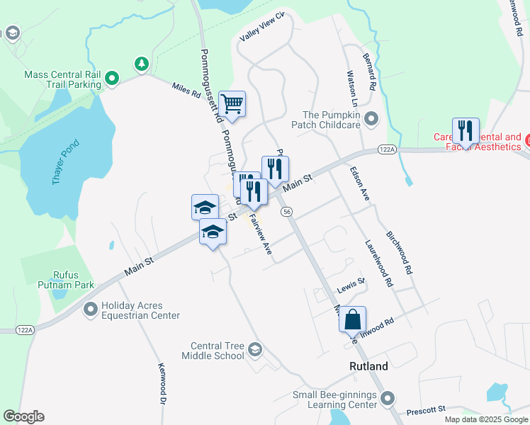 map of restaurants, bars, coffee shops, grocery stores, and more near 237 Main Street in Rutland
