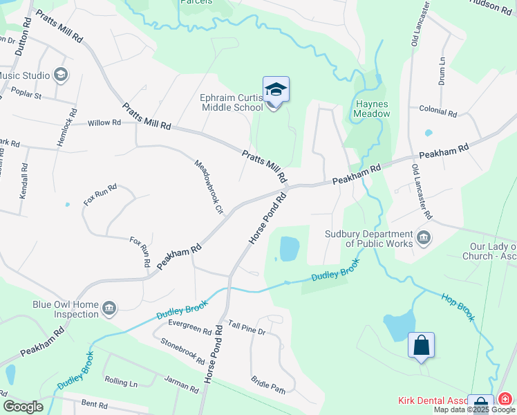 map of restaurants, bars, coffee shops, grocery stores, and more near 393 Peakham Road in Sudbury