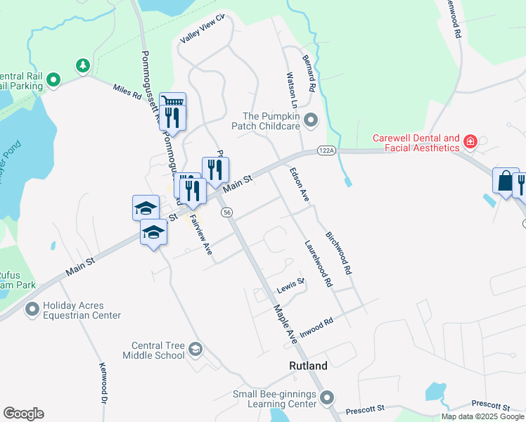 map of restaurants, bars, coffee shops, grocery stores, and more near 12 Sunnyside Avenue in Rutland