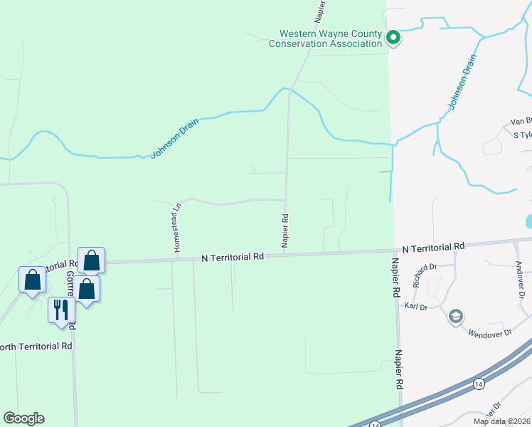 map of restaurants, bars, coffee shops, grocery stores, and more near 6375 Napier Road in Plymouth
