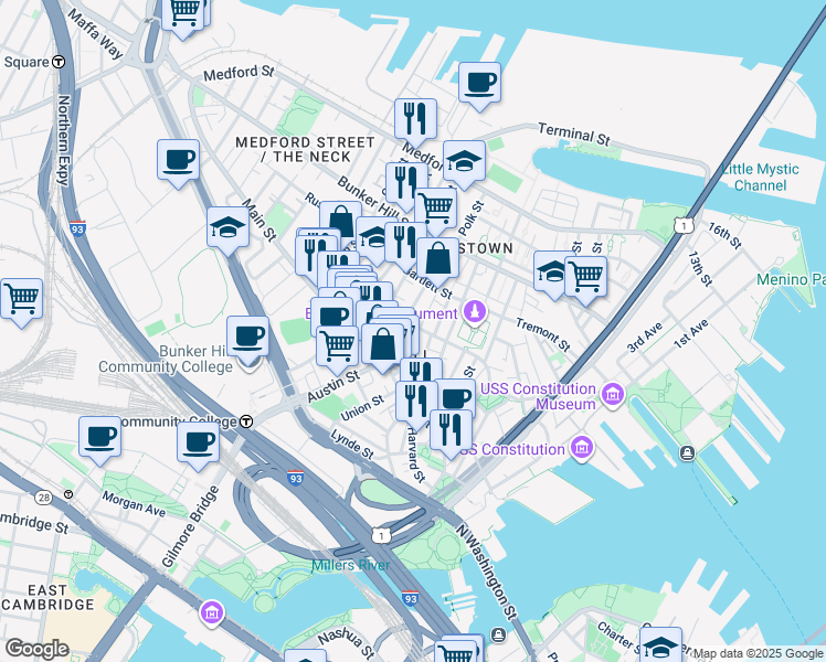 map of restaurants, bars, coffee shops, grocery stores, and more near 5 Cross Street in Boston