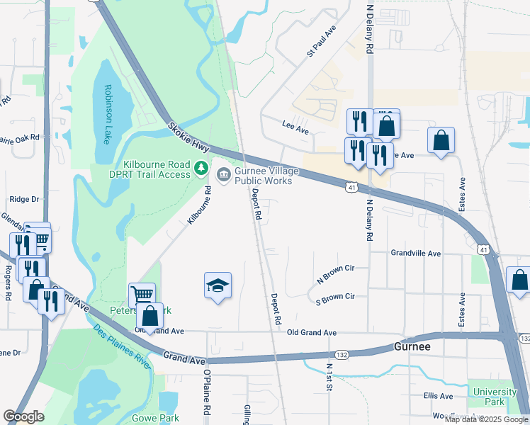 map of restaurants, bars, coffee shops, grocery stores, and more near 4337 Centennial Court in Gurnee