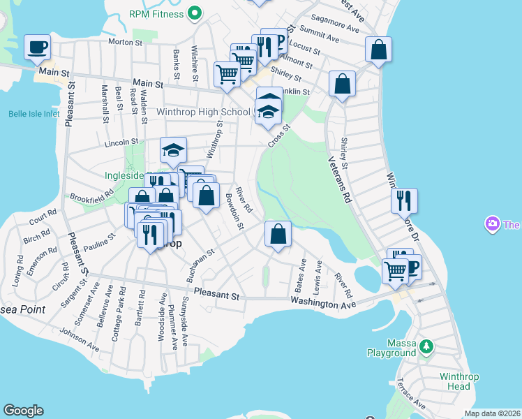 map of restaurants, bars, coffee shops, grocery stores, and more near in Winthrop