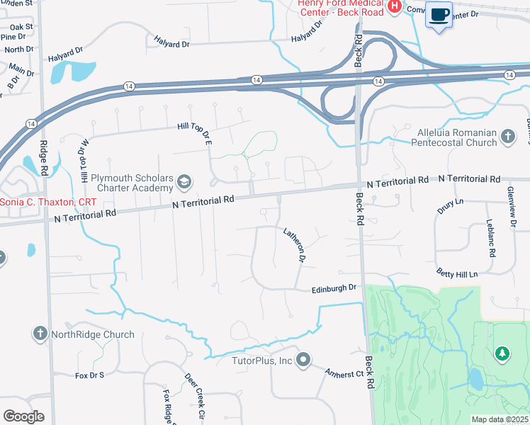 map of restaurants, bars, coffee shops, grocery stores, and more near 48010 Saint Andrews Square in Plymouth