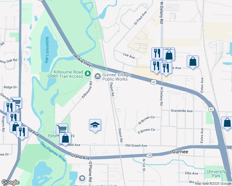 map of restaurants, bars, coffee shops, grocery stores, and more near 4337 Centennial Court in Gurnee