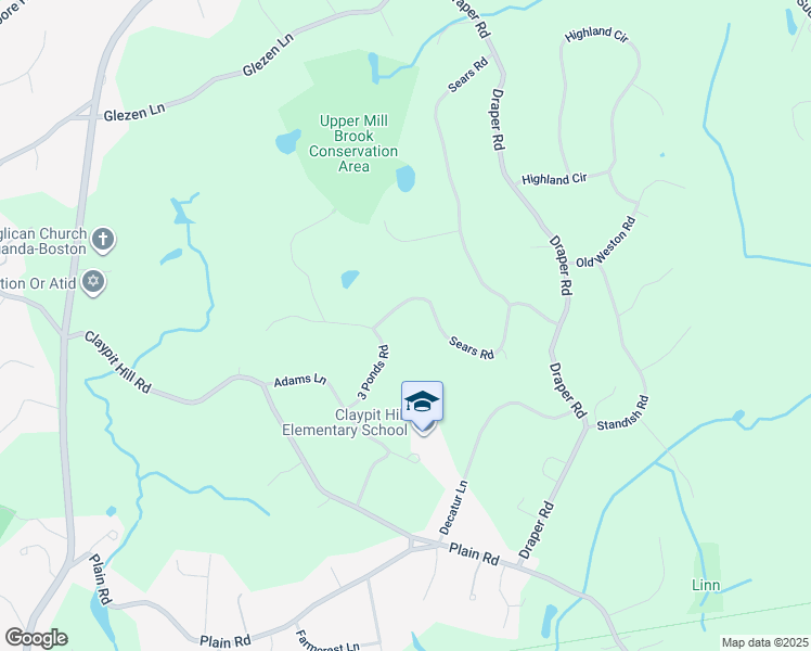 map of restaurants, bars, coffee shops, grocery stores, and more near 7 Sears Rd in Wayland