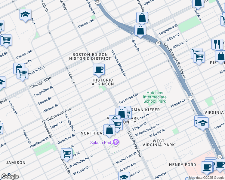 map of restaurants, bars, coffee shops, grocery stores, and more near 1723 Clairmount Avenue in Detroit