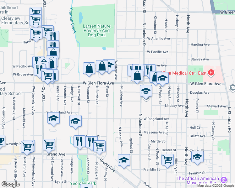 map of restaurants, bars, coffee shops, grocery stores, and more near 1105 Woodlawn Circle in Waukegan