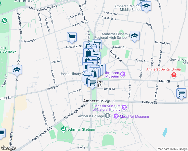 map of restaurants, bars, coffee shops, grocery stores, and more near 49 Boltwood Walk in Amherst