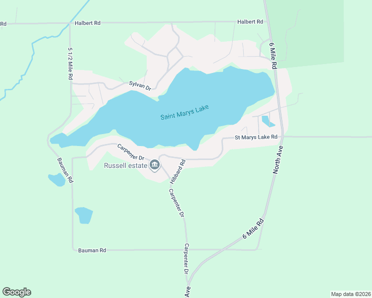 map of restaurants, bars, coffee shops, grocery stores, and more near 275 Saint Marys Lake Road in Battle Creek