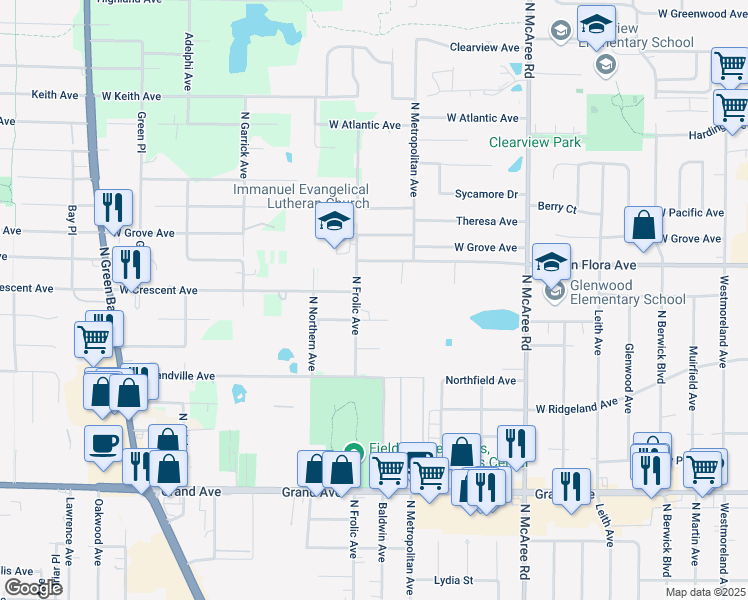 map of restaurants, bars, coffee shops, grocery stores, and more near 12339 West Crescent Avenue in Waukegan
