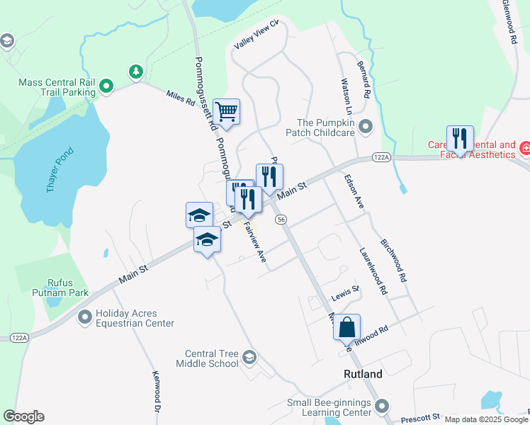 map of restaurants, bars, coffee shops, grocery stores, and more near 237 Main Street in Rutland