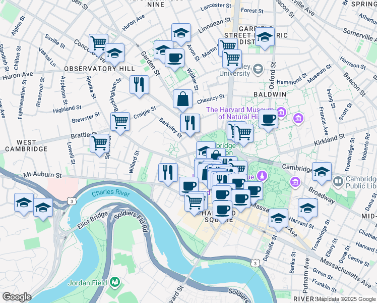 map of restaurants, bars, coffee shops, grocery stores, and more near 99 Phillips Place in Cambridge